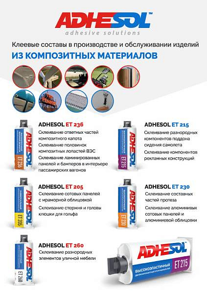 Клеевые составы ADHESOL в производстве и обслуживании изделии из композитных материалов